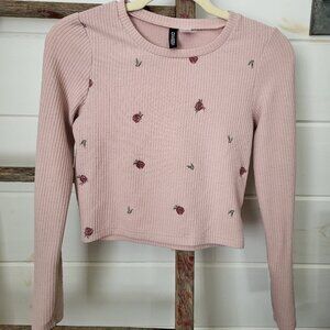 H&M Pink Flower Embroidered Long Sleeve